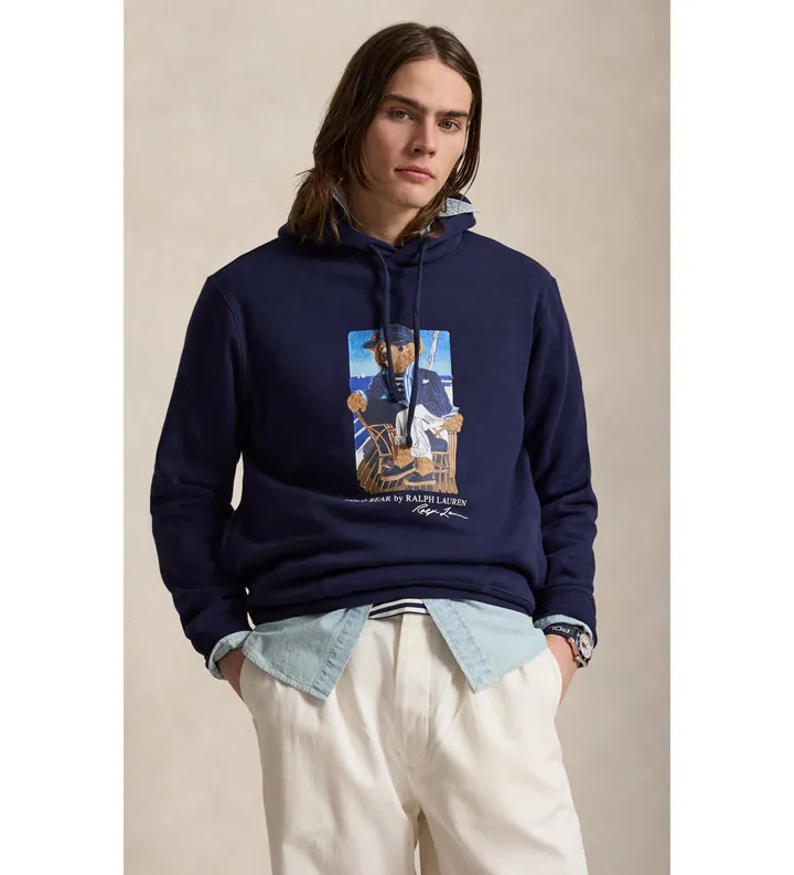 Polo Ralph Lauren para hombre. 710B21811001 Sudadera Bear marino (L), Casual, Algodón, Manga larga