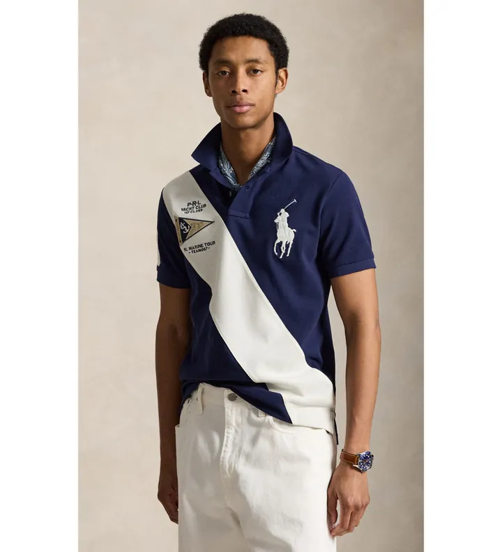 Polo Ralph Lauren para hombre. 710B21920001 Polo Custom Slim Fit con Big Pony marino (L), Casual, Algodón, Manga corta