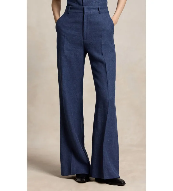 Polo Ralph Lauren para mujer. 211B17586001 Pantalón Beaton de lino y algodón azul (34), Casual, Clásico, Marino