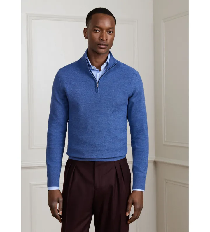 Hackett London para hombre. HM7000219 Jersey con cremallera Sr Stitch Hzip azul (L), Casual, Lana, Clásico