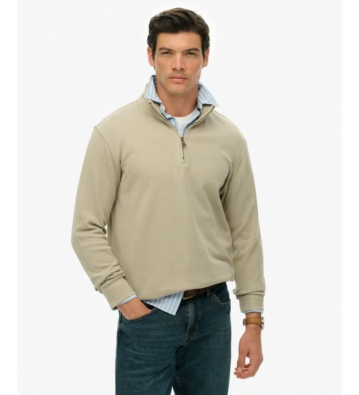 Superdry para hombre. M2014342A Sudadera con media cremallera RIB beige (L), Casual, Algodón