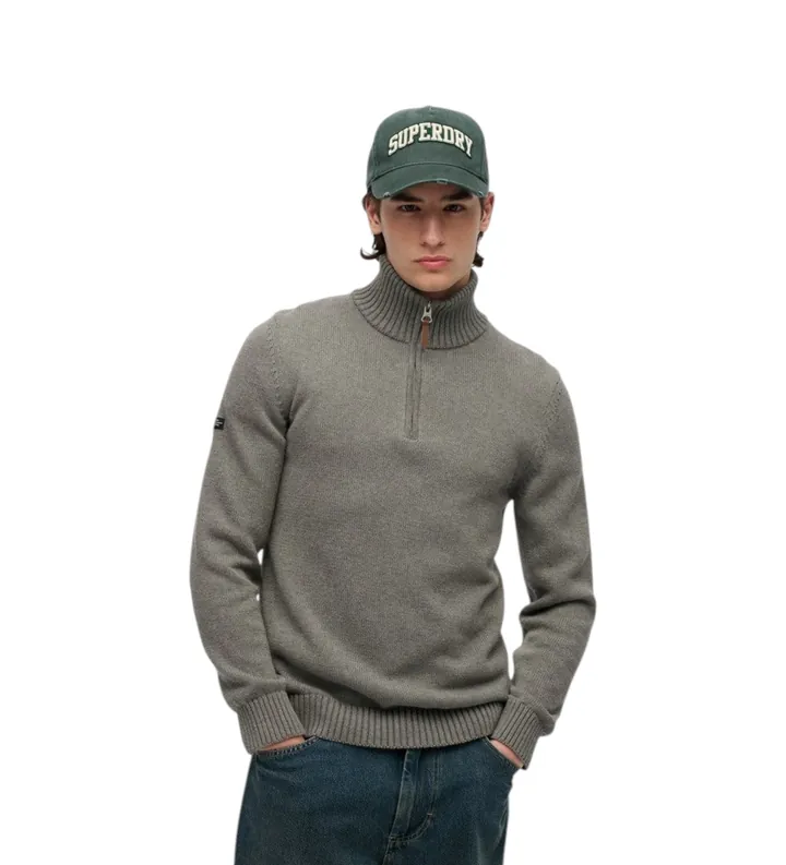Superdry para hombre. M6110648A Jersey Henley gris (L), Casual, Algodón, Manga larga