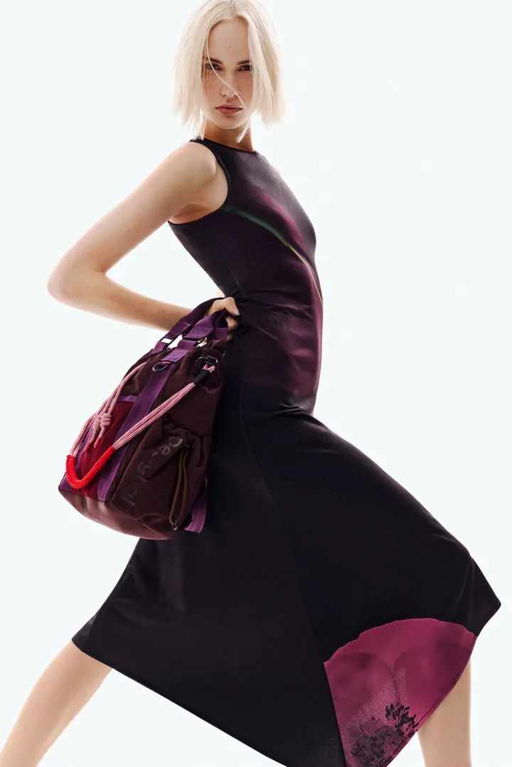 Desigual, Vestido asimétrico amapola, Mujer, Poliester, Negro, L