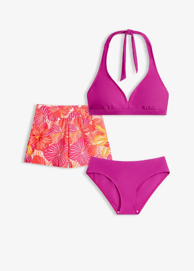 Bikini anudado al cuello y braguita de baño (3 piezas)