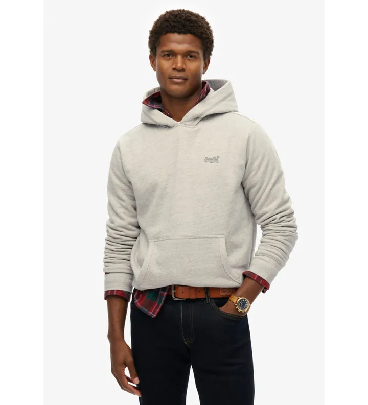 Superdry para hombre. M2014168A Sudadera con capucha y logotipo Essential gris (L), Casual, Algodón