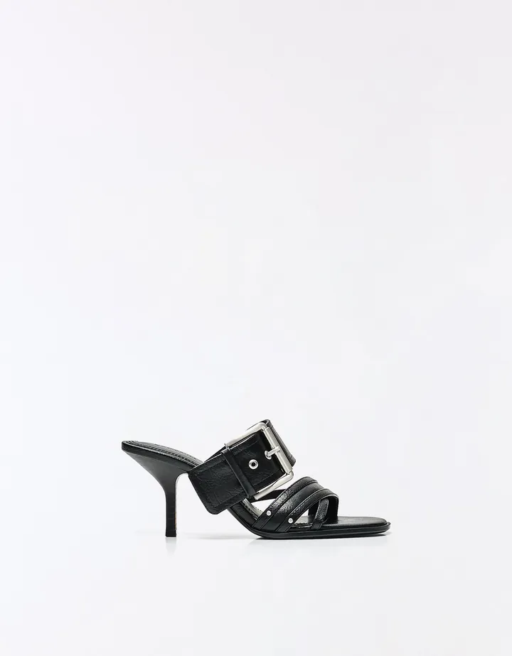 Bershka Sandalia Tacon Mule Hebilla Mujer 35 Negro