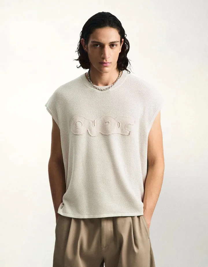Bershka Camiseta Worker Parche Hombre L Beige