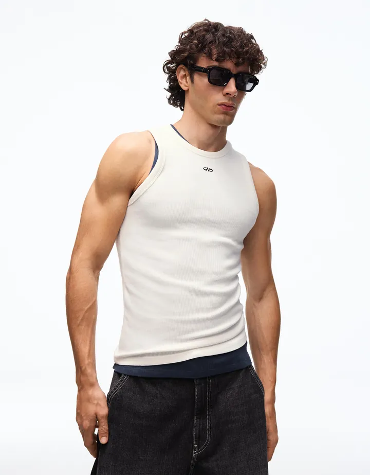 Bershka Camiseta Tirantes Waffle Print Hombre L Blanco Roto