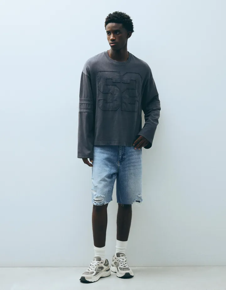 Bershka Bermudas Denim Rotos Hombre 34 Azul