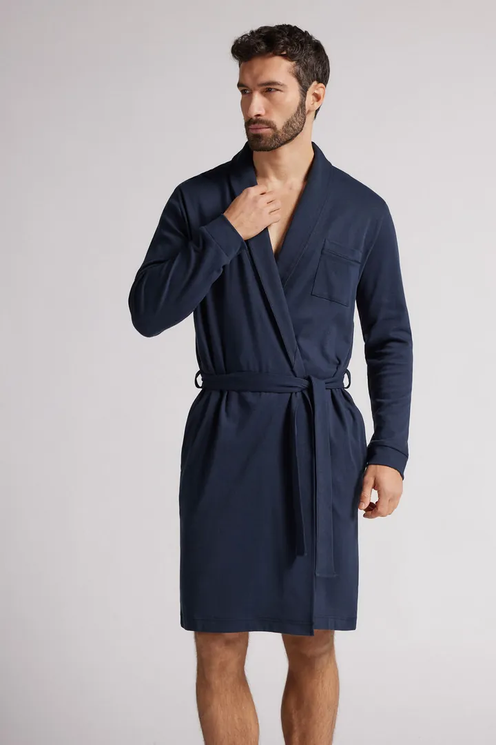 Intimissimi Bata larga para hombre de algodón con cinturón Hombre Azul Tamaño L