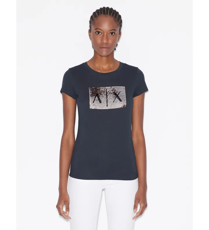 A|X Armani Exchange para mujer. 8NYTDLYJ73Z8534 Camiseta de manga corta marino (S), Casual, Algodón