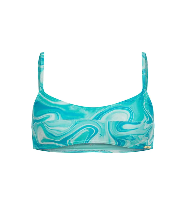 Superdry para mujer. W3010392A Top de bikini estampado tipo bralette azul (L), Beachwear, Poliéster Reciclado, Sostenible