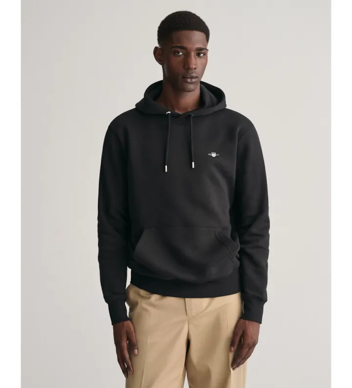 Gant para hombre. 2007058 Sudadera con capucha escudo negro (L), Casual, Algodón, Manga larga