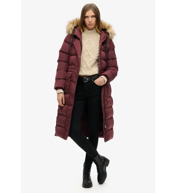 Superdry para mujer. W5011788A Abrigo largo de piel sintética Everest lila (L), Casual, Poliéster Reciclado, Sostenible