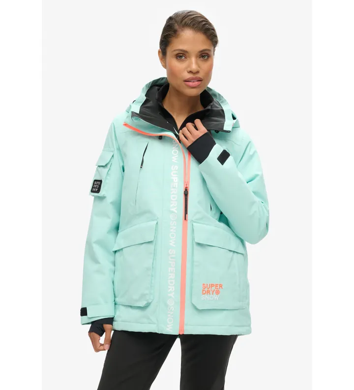 Superdry para mujer. WS110165A Chaqueta de esquí Ultimate Rescue turquesa (L), Deportivo, Nieve, Poliéster Reciclado, Sostenible