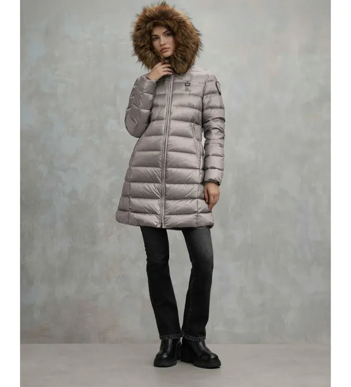Blauer para mujer. 25WBLDK03103 Plumífero largo con piel Kristin gris (M), Casual, Poliamida