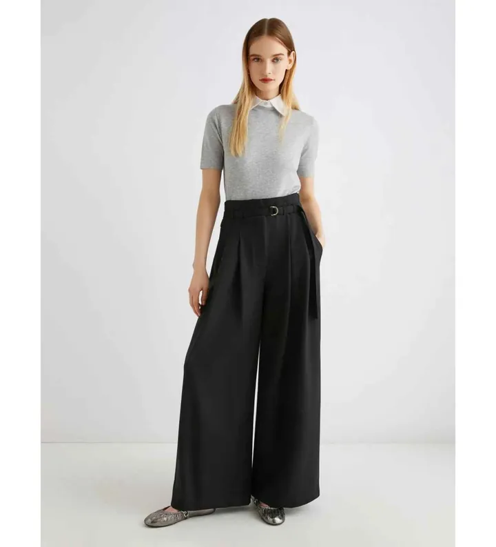 Marella para mujer. 2523136011200 Pantalón de talle alto Bondeno negro (44), Casual, Poliéster
