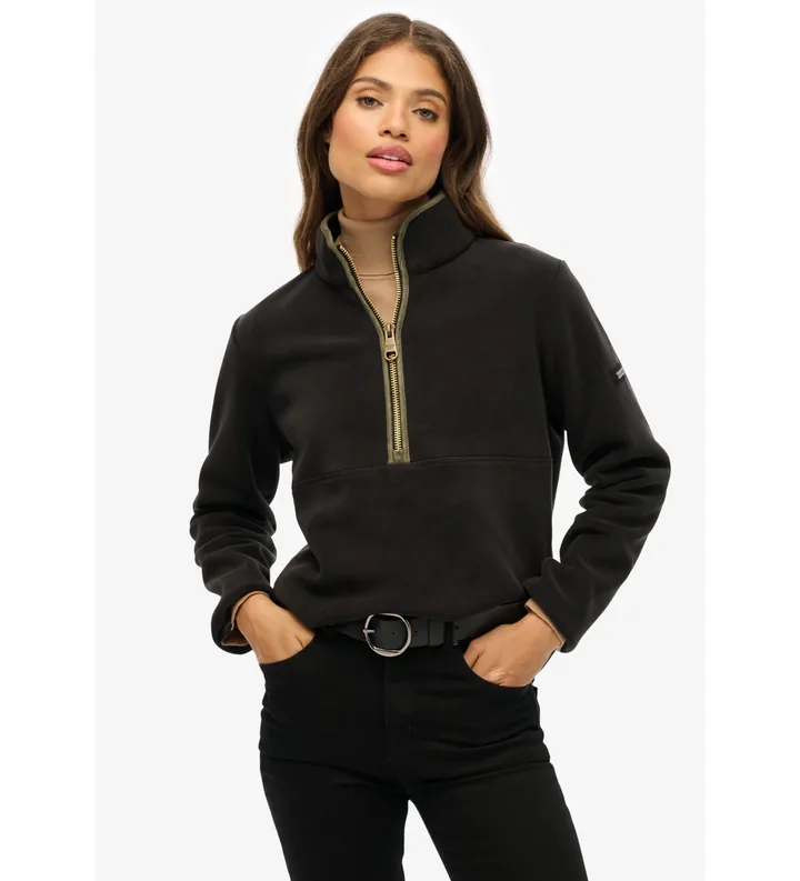 Superdry para mujer. W2012337A Polar Estate Half Zip Fleece negro (L), Casual, Poliéster Reciclado, Sostenible