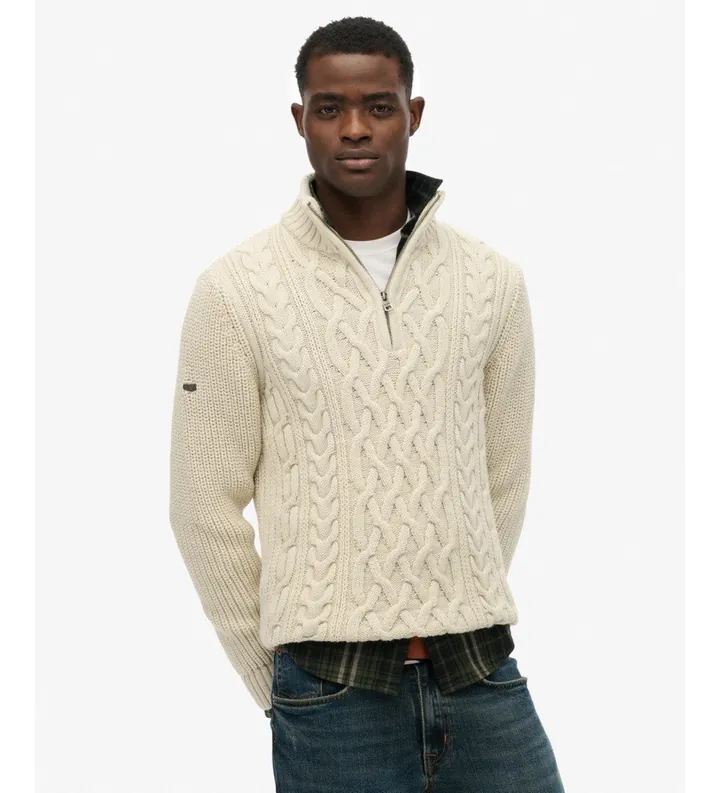 Superdry para hombre. M6110698A Jersey Jacob beige (L), Casual, Acrílico, Manga larga