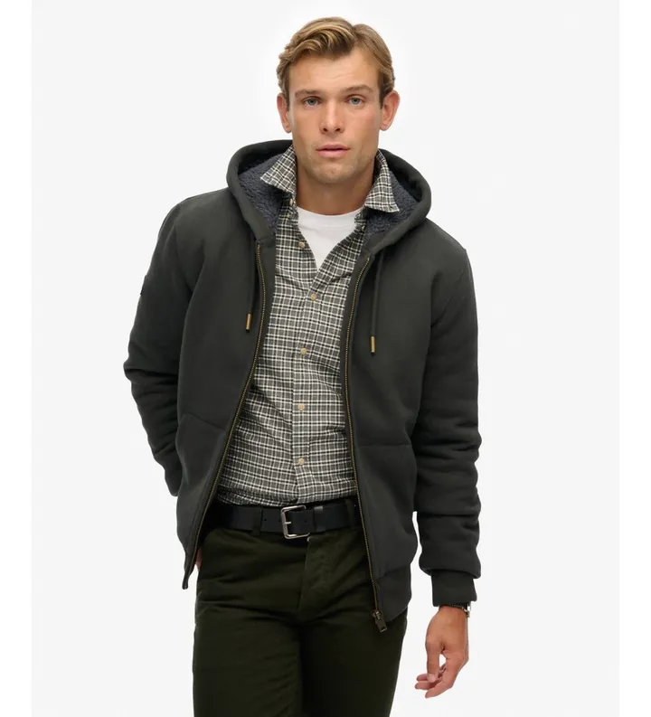 Superdry para hombre. M2014502A Sudadera Borg Lined gris oscuro (L), Casual, Algodón, Manga larga