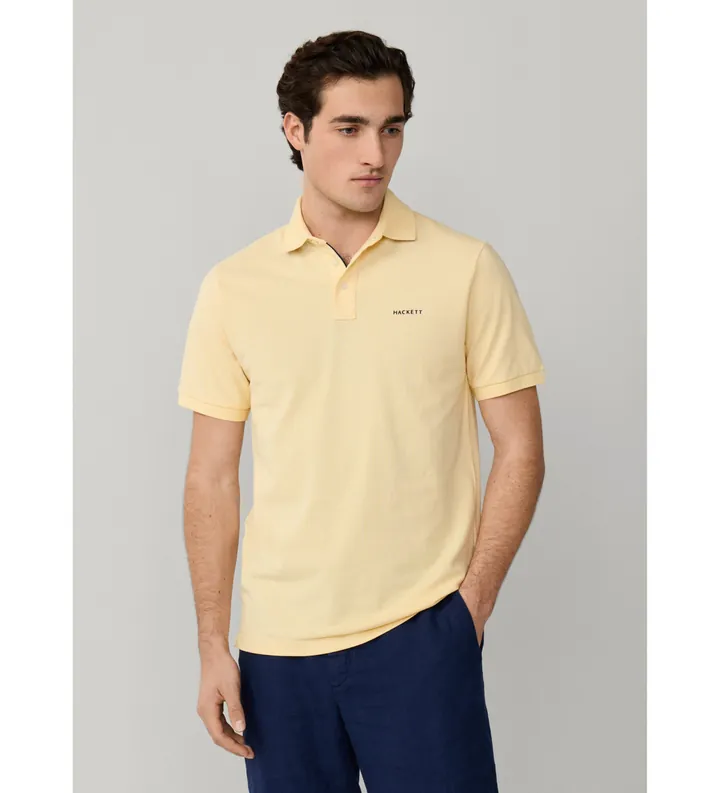 Hackett London para hombre. HM5600146 Polo con Ribete playero fit clásico amarillo (L), Casual, Algodón, Manga corta
