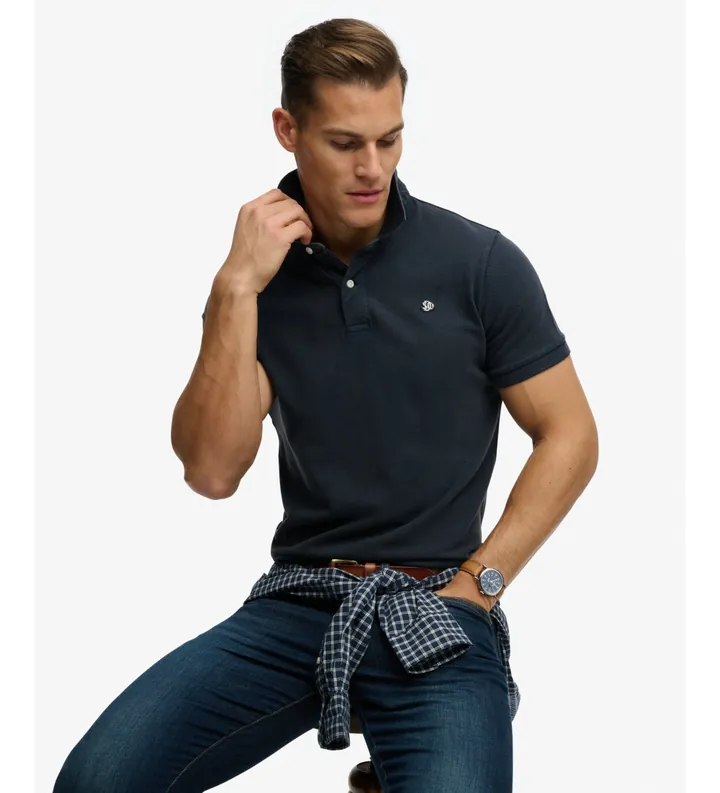 Superdry para hombre. M1110451A Polo Vintage Destroy marino (S), Casual, Algodón, Manga corta
