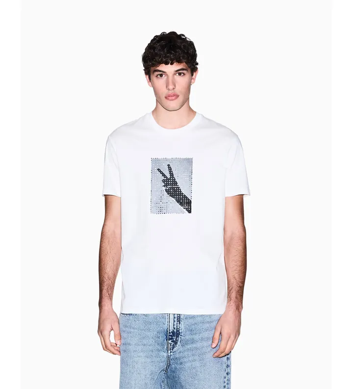 A|X Armani Exchange para hombre. XM002229AF12308U0009 Camiseta logo blanco (L), Casual, Algodón, Manga corta