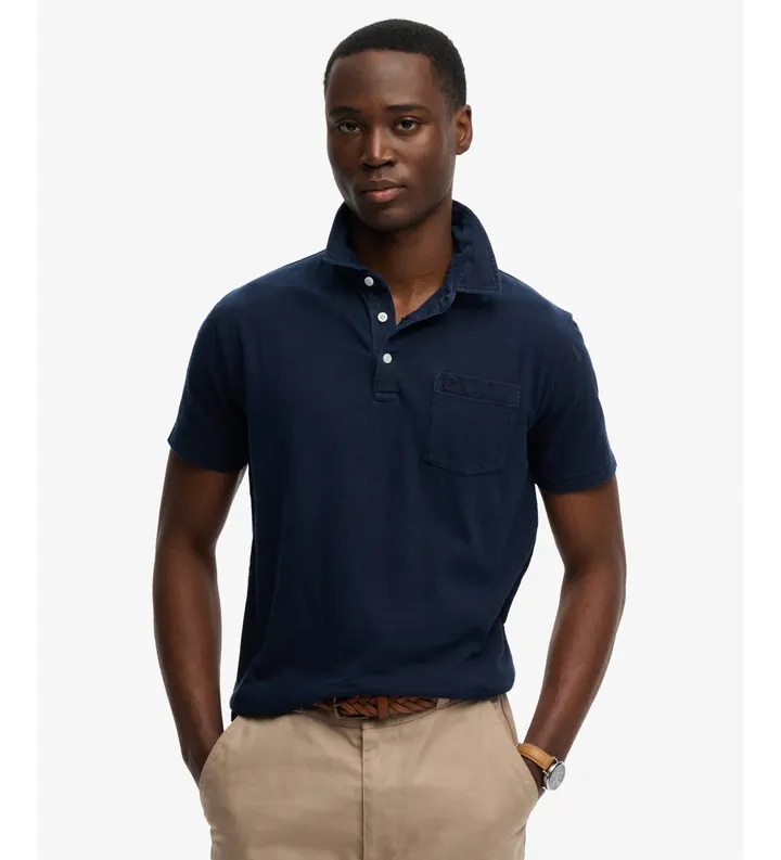 Superdry para hombre. M1110486A Polo Classic Cotton Linen marino (L), Algodón, Clásico, Manga corta