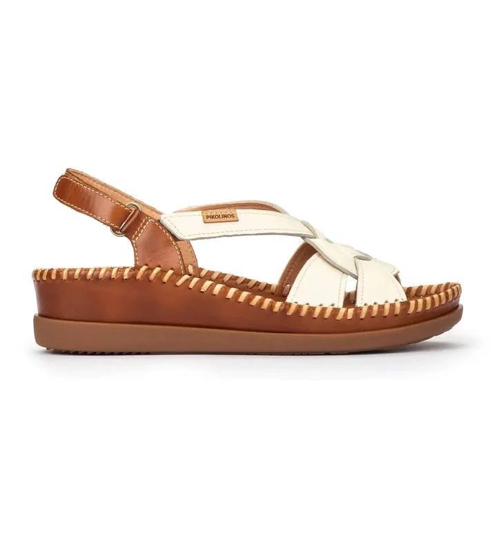 Pikolinos para mujer. W8K-1839C2 Cadaques W8K-1839C2 (36), Piel, Blanco, Marrón, 1 a 3cm, Velcro, Casual