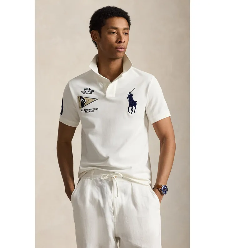 Polo Ralph Lauren para hombre. 710B21921003 Polo con Big Pony Custom Slim Fit blanco (L), Casual, Algodón, Manga corta