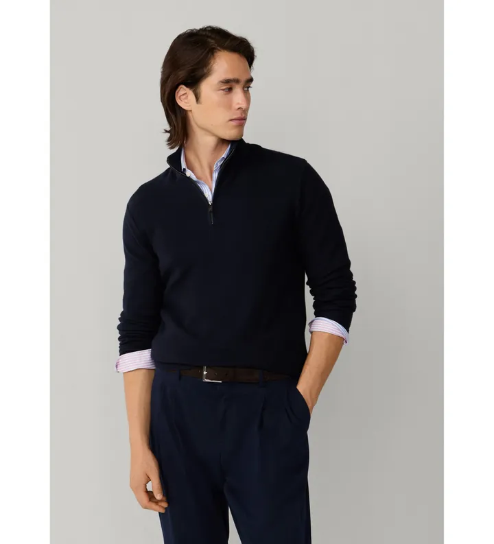 Hackett London para hombre. HM7000185 Jersey Honeycomb Hzip marino (XL), Casual, Algodón, Manga corta
