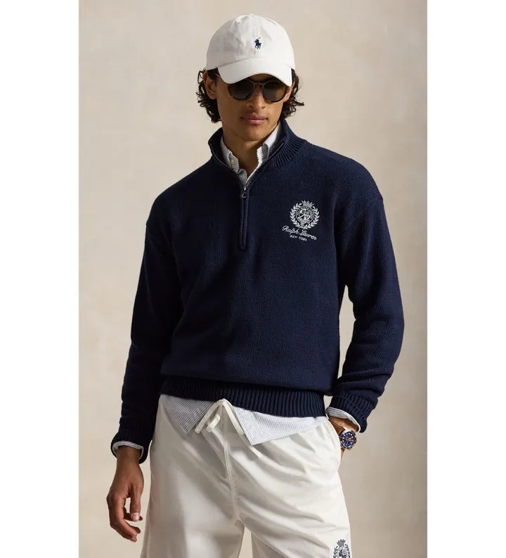 Polo Ralph Lauren para hombre. 710B18061001 Jersey de algodón Relaxed Fit marino (L), Casual, Manga larga