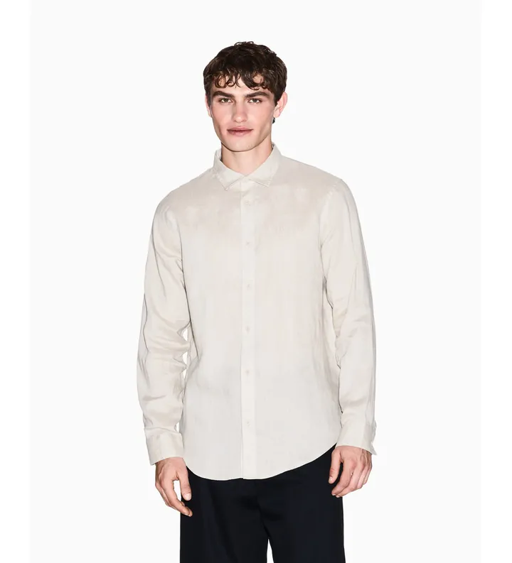 A|X Armani Exchange para hombre. XM001221AF14619U1102 Camisa Fit Lino beige (S), Casual, Clásico, Manga larga