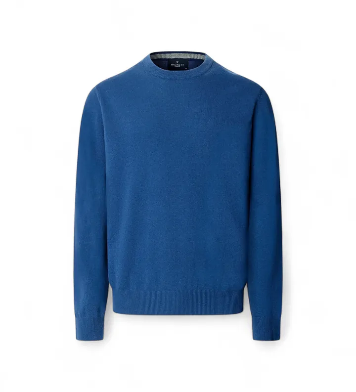 Hackett London para hombre. HM7000242 Jersey Merino Cash Mix Crew azul (L), Casual, Lana, Manga larga