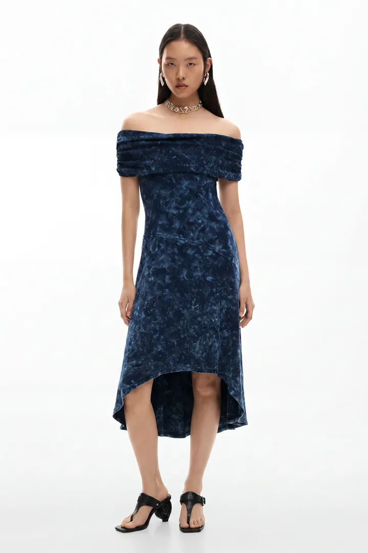 Desigual, Vestido tie-dye asimétrico, Mujer, Algodon, Azul, L