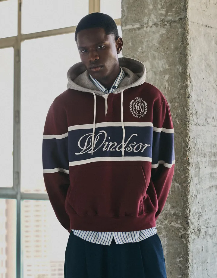 Bershka Sudadera Capucha Contraste Print Hombre L Burdeos