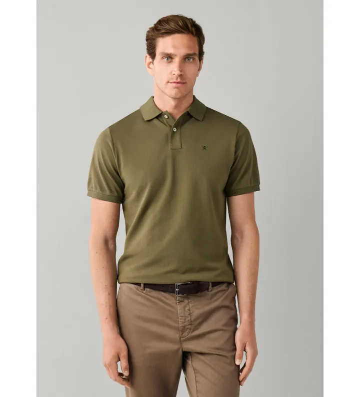 Hackett London para hombre. HM5600234 Polo Slim Fit Logo verde oliva (L), Casual, Algodón, Manga corta