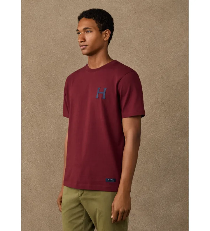 Hackett London para hombre. HM5000140 Camiseta H Back Logo burdeos (L), Casual, Algodón, Manga corta