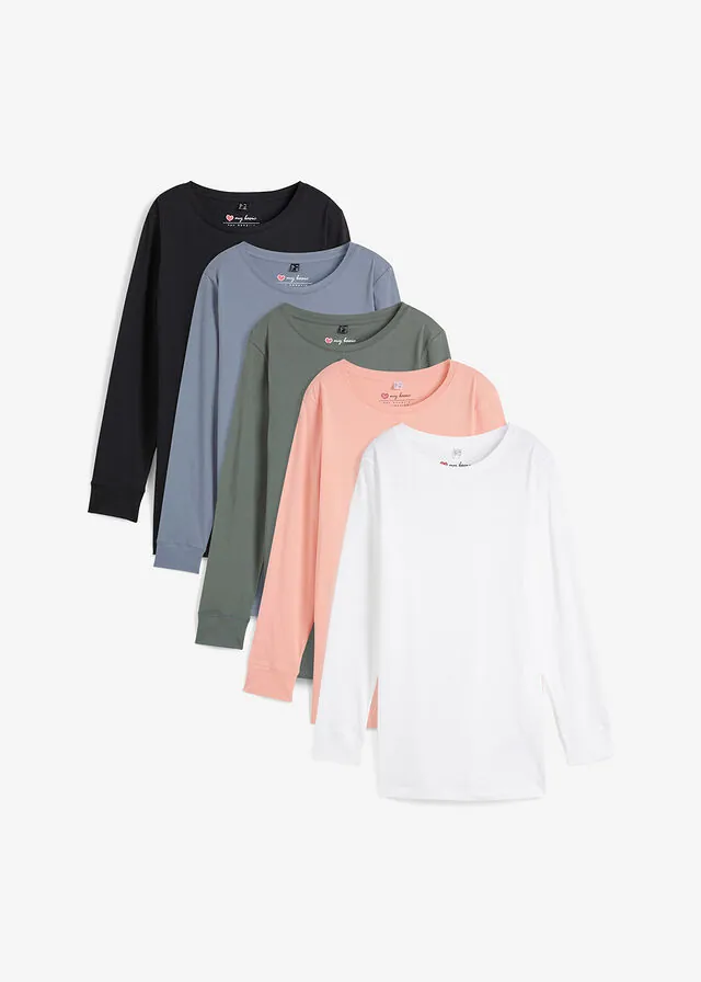 Camiseta larga con cuello redondo, manga larga (5 unidades)