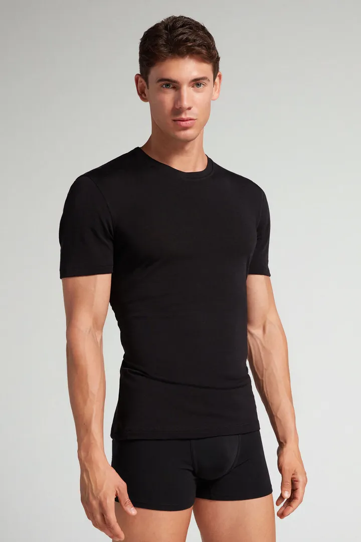 Intimissimi Camiseta Manga Corta de Lana Merina Elastizada Hombre Azul Tamaño L