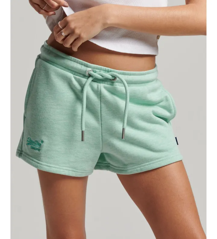Superdry para mujer. W7110388A Pantalones cortos de punto con el logotipo Vintage bordado verde (L), Casual, Algodón, Sostenible