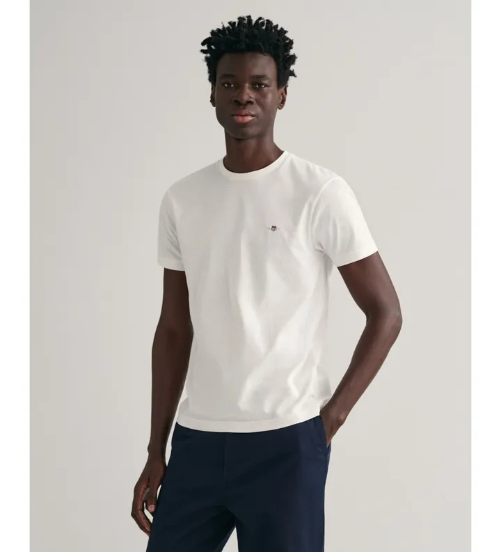 Gant para hombre. 2003185 Camiseta Slim Fit Shield blanco (XL), Casual, Algodón, Manga corta
