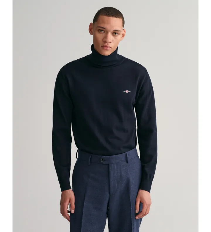 Gant para hombre. 8030563 Jersey con cuello de cisne de algodón clásico marino (M), Casual, Manga larga