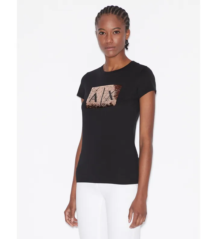 A|X Armani Exchange para mujer. 8NYTDLYJ73Z6231 Camiseta de manga corta negro (L), Casual, Algodón