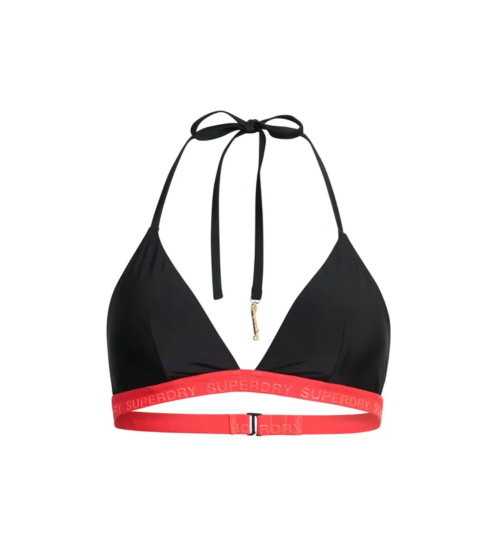 Superdry para mujer. W3010394A Top de bikini elástico de triángulos negro (L), Beachwear, Poliéster Reciclado, Sostenible