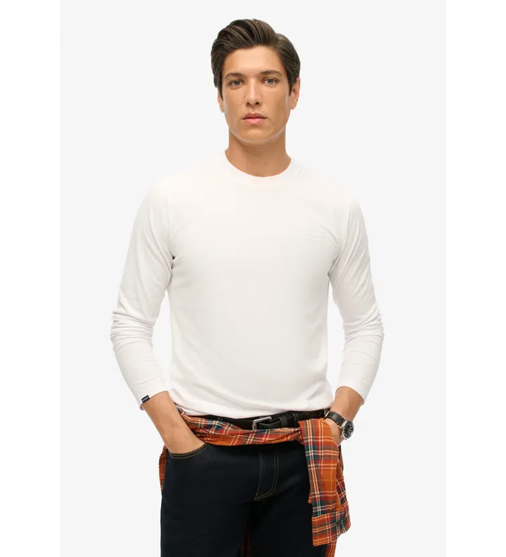 Superdry para hombre. M6010550A Camiseta De Algodón Orgánico Con Logotipo Vintage Bordado blanco (XL), Casual, Manga larga
