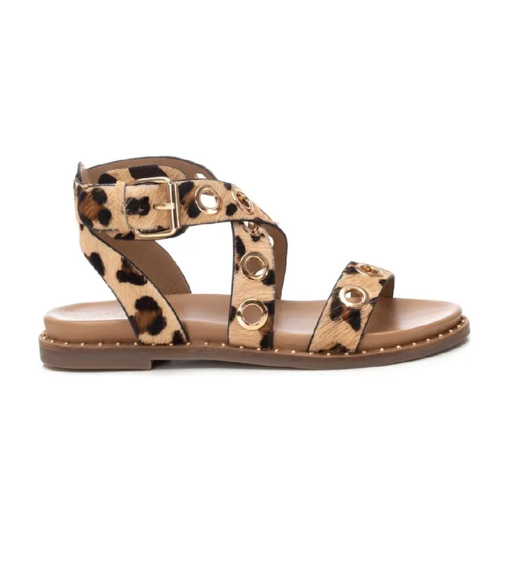 Carmela para mujer. 16238903-LEOPARDO Sandalias de piel 162389 marrón (36), Plano, Hebilla, Casual, Animal print