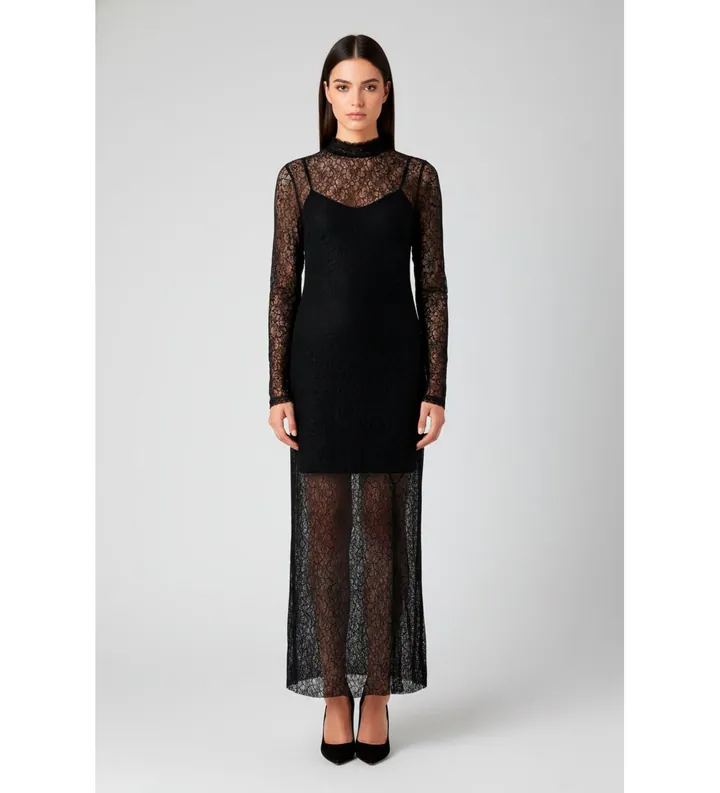 Marella para mujer. 2523626041200 Vestido Rosina (M), Negro, Casual, Poliéster, Manga larga