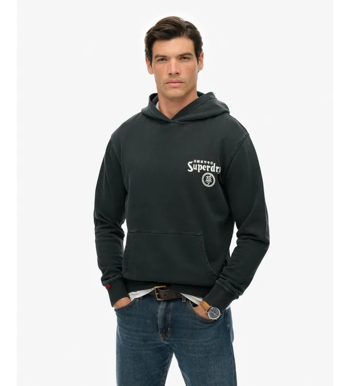 Superdry para hombre. M2014390A Sudadera Tokyo Narrative Loose capucha negro (L), Casual, Algodón