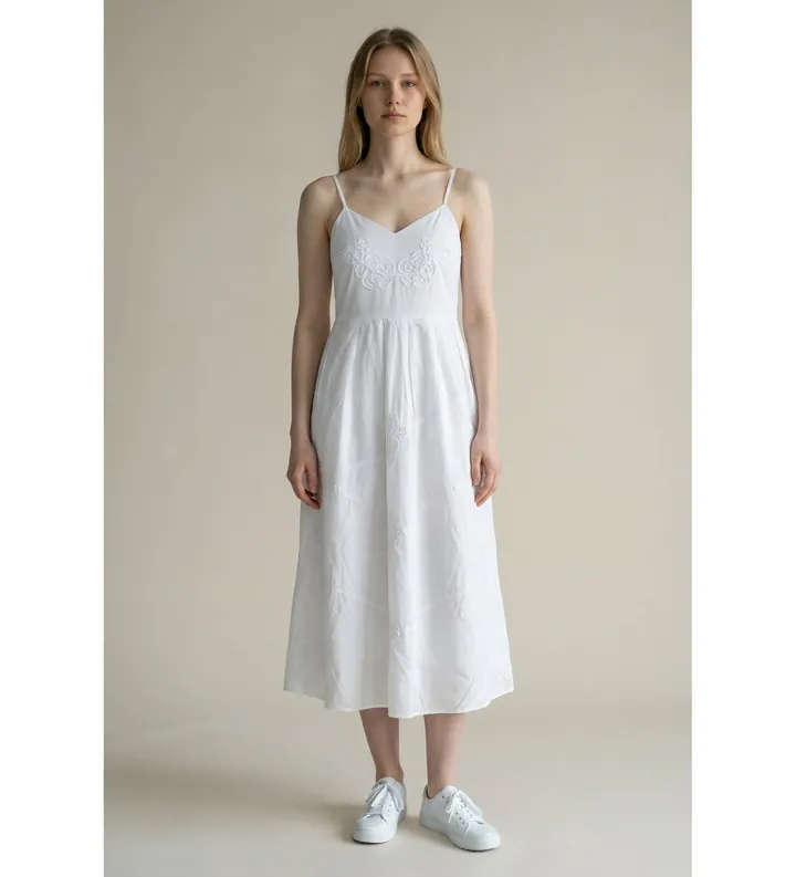 Marella para mujer. 2613221052200 Vestido Mllfiore blanco (38), Casual, Algodón, Sin mangas / Tirantes